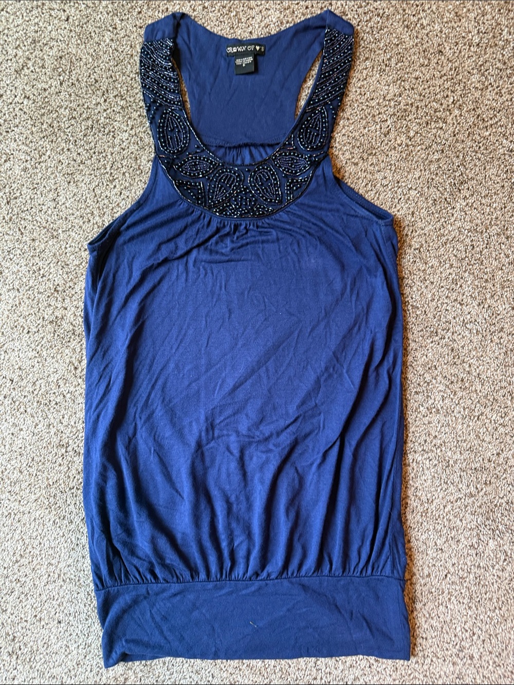Crown Of Hearts | Navy Beaded Racerback Tank